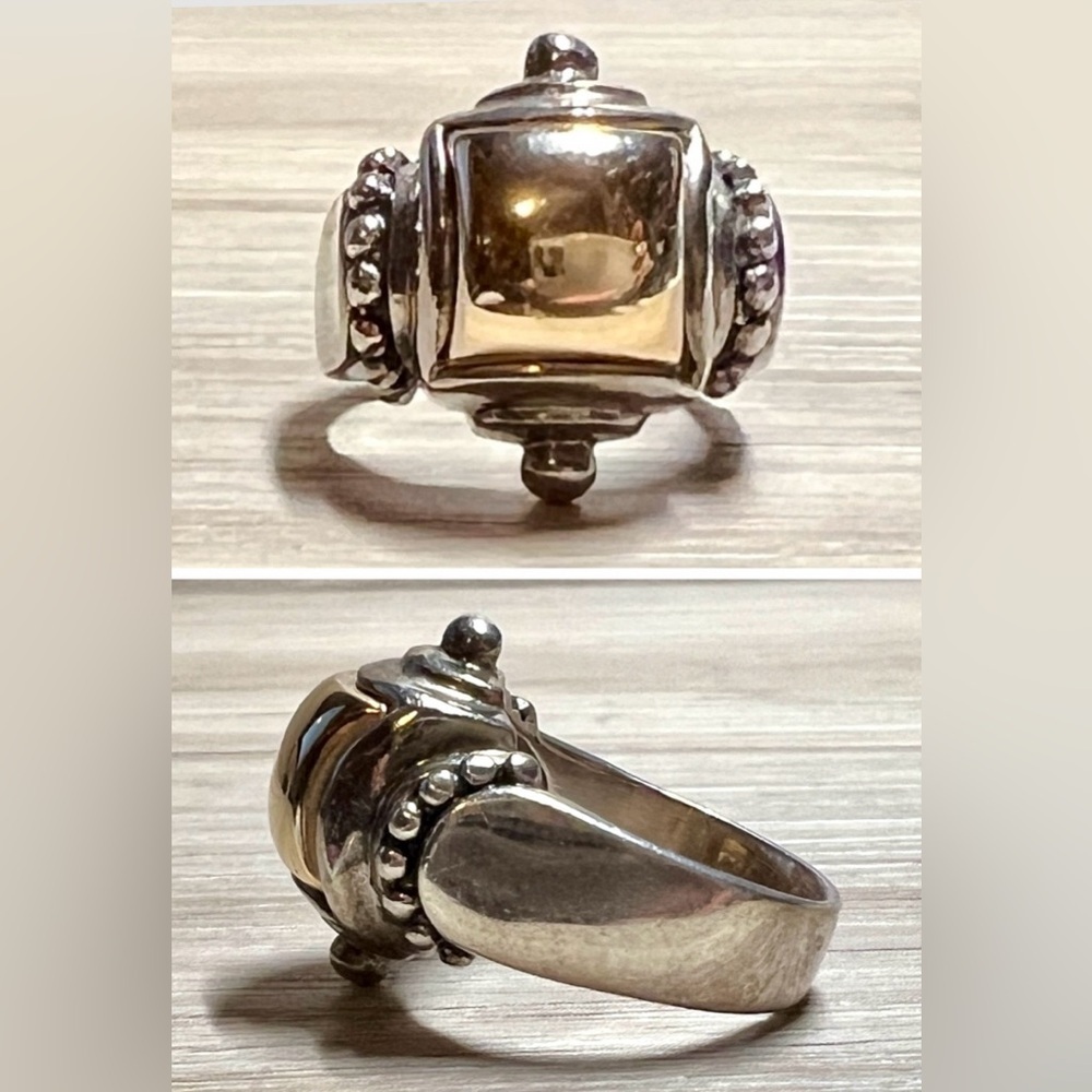 Vintage Designer ESPO Sterling Silver & 14K Yellow Gold Ring, Size 6, 8.1g